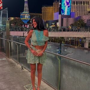 Peppermayo Mint Green Lace Mini Dress